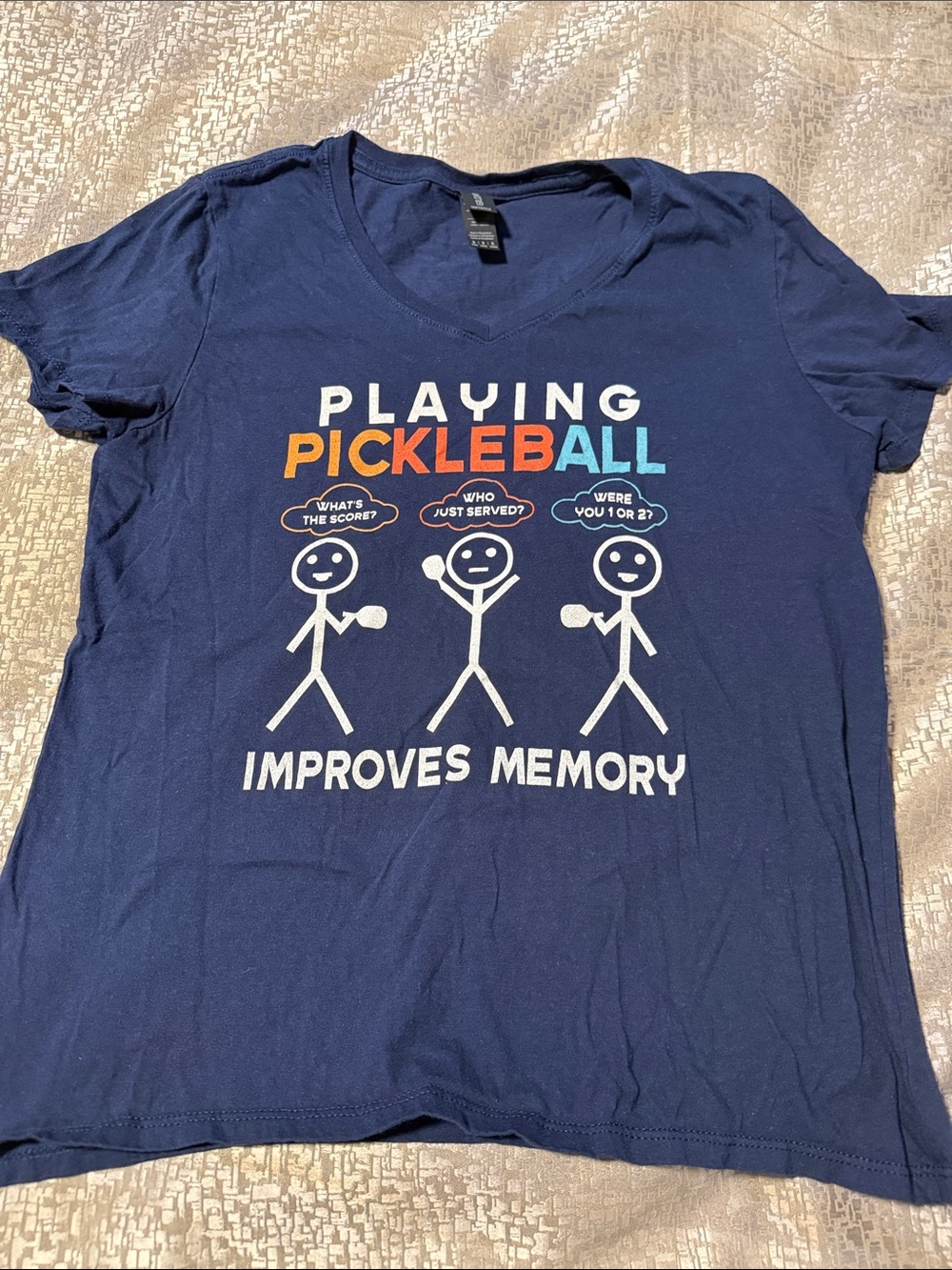 Gildan Navy Short-Sleeve Pickleball Graphic Tee with Orange & Light Blue Print